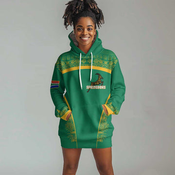 South Africa Springboks Hoodie Dress with Tribal Antelope Design and Floral Accents TS04