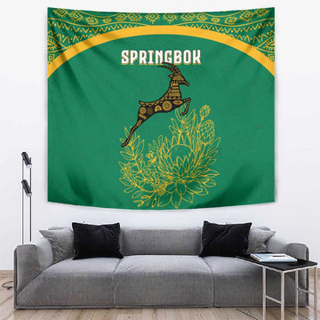 South Africa Springboks Tapestry with Tribal Antelope Design and Floral Accents TS04