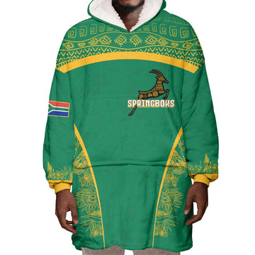 South Africa Springboks Wearable Blanket Hoodie with Tribal Antelope Design and Floral Accents TS04