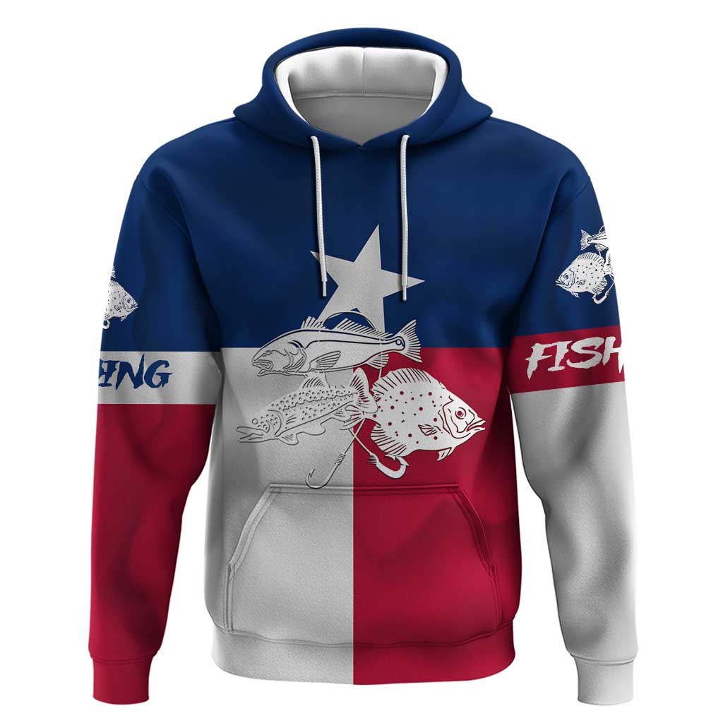 Custom Texas Fishing Hoodie Hooked Fish Graphic - Red White and Blue Theme TS04