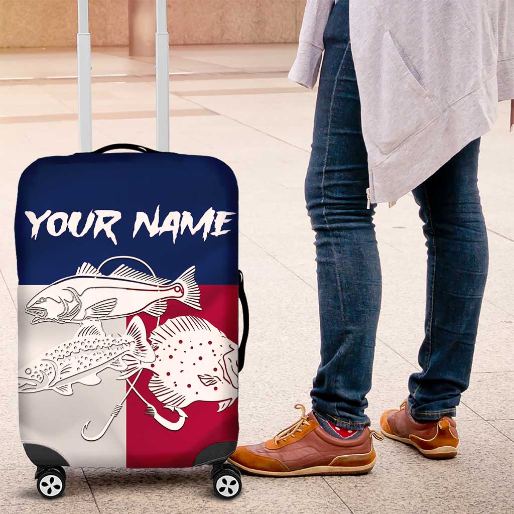 Custom Texas Fishing Luggage Cover Hooked Fish Graphic - Red White and Blue Theme TS04