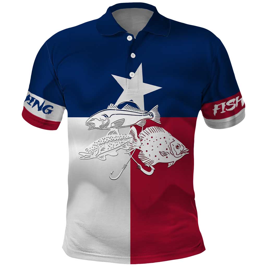 Custom Texas Fishing Polo Shirt Hooked Fish Graphic - Red White and Blue Theme TS04