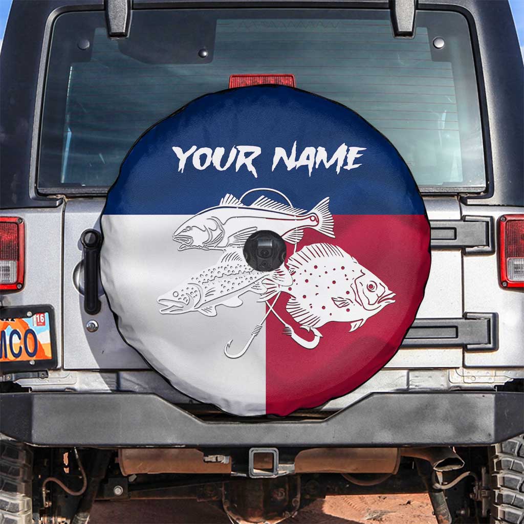 Custom Texas Fishing Spare Tire Cover Hooked Fish Graphic - Red White and Blue Theme TS04