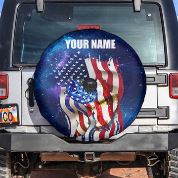 Bass Fishing Spare Tire Cover American Flag Patriotic and Cosmic Galaxy in Blue Red TS04