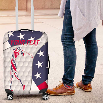 Personalized American Flag Golf Luggage Cover Female Silhouette and Red White Blue Golf Bag Graphic TS04