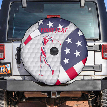Personalized American Flag Golf Spare Tire Cover Female Silhouette and Red White Blue Golf Bag Graphic TS04