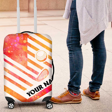 USA Golf Design Luggage Cover Watercolor Female Silhouette and Orange Gradient Flag and Ball Pattern TS04