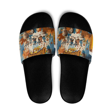Oktoberfest Slide Sandals with Beer Mug Illustration White Diamond Pattern TS04
