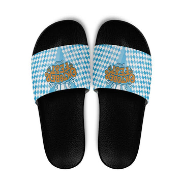Oktoberfest Slide Sandals with Beer Glass Illustration Blue White Diamond TS04