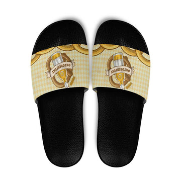 Oktoberfest Slide Sandals with Beer Bottle and Pretzel Illustration Beige Diamond TS04