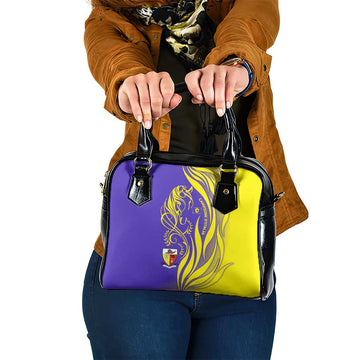 Campione dItalia Shoulder Handbag with Yellow Horse Graphic and Purple Flame Crest TS04