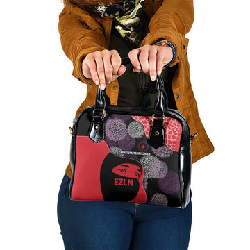 Zapatista Territories Shoulder Handbag Mexico with EZLN Masked Face and Floral TS04