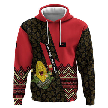 Zapatista Territories Hoodie Mexico with Corn Graphic and Indigenous Pattern Semillas de Libertad TS04
