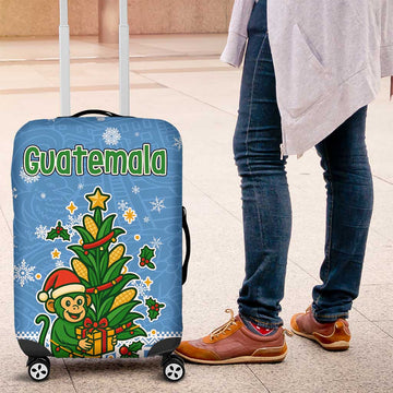 Guatemala Christmas Luggage Cover with Blue Christmas Monkey Tree Snowman and Snowflake TS04