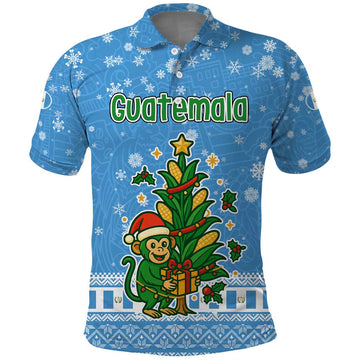Guatemala Christmas Polo Shirt with Blue Christmas Monkey Tree Snowman and Snowflake TS04