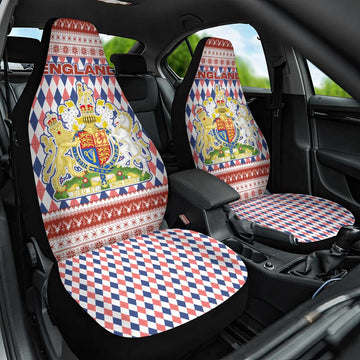 England Christmas Car Seat Cover with Red Blue White Diamond Pattern Santa and Coat of Arms TS04
