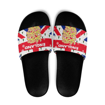 England Christmas Slide Sandals with Red White Blue Santa Bus Tree and Three Lions Design TS04
