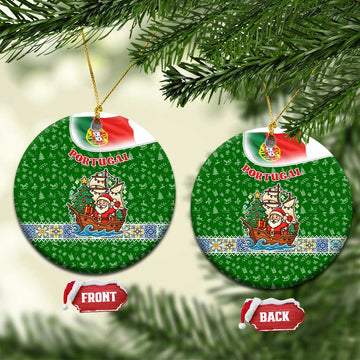 Portugal Christmas Ceramic Ornament with Green Red Santa Ship Tree and Coat of Arms TS04