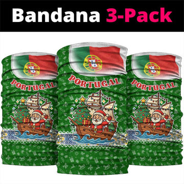 Portugal Christmas Neck Gaiter with Green Red Santa Ship Tree and Coat of Arms TS04