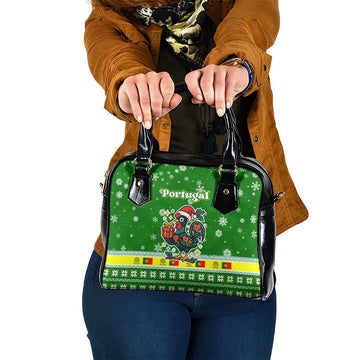 Portugal Christmas Shoulder Handbag with Green Galo de Barcelos Rooster Santa Hat and Gift TS04