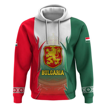Bulgaria National Crest Hoodie with Tricolor Design and Folk Cuff Pattern TS04