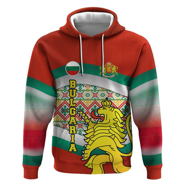 Bulgaria Lion Hoodie Tricolor Flag, Folk Pattern and Proud Motto TS04