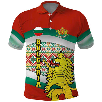 Bulgaria Lion Polo Shirt Tricolor Flag, Folk Pattern and Proud Motto TS04
