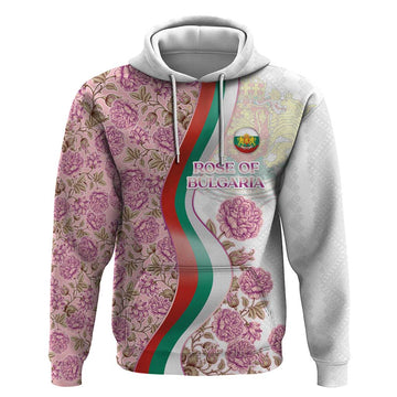 Rose of Bulgaria Hoodie with National Flag Ribbon and Floral Damask Pattern TS04