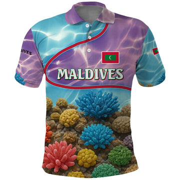 Maldives Coral Reef Ocean Print Polo Shirt with Underwater Pastel Blue and Purple Design TS04