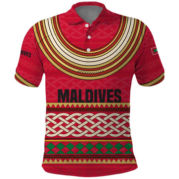 Maldives Tribal Heritage Red Polo Shirt with Cultural Geometric Pattern and Island Flag Print TS04