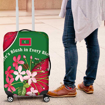 Maldives Floral Bloom Luggage Cover with Tropical Island Blossoms and National Flag Design TS04
