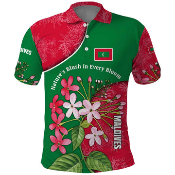 Maldives Floral Bloom Polo Shirt with Tropical Island Blossoms and National Flag Design TS04