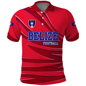 Belize Football Polo Shirt with Red Abstract Soccer Pattern and Shield Emblem TS04