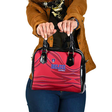 Belize Football Shoulder Handbag with Red Abstract Soccer Pattern and Shield Emblem TS04