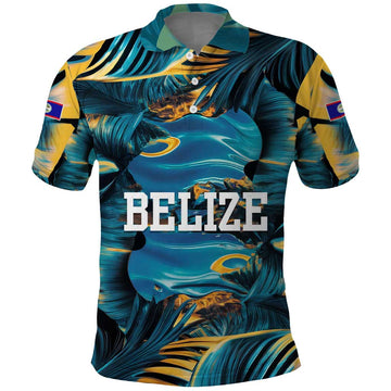 Belize Blue Hole Ocean View Polo Shirt with Tropical Marine Design and Flag Detail TS04