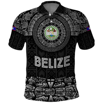 Belize Tribal Pattern Polo Shirt with National Emblem and Mayan Pyramid Design TS04