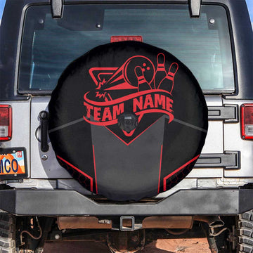Bowling Team Spare Tire Cover Red and Black Strike Graphic and Custom Name Section TS04