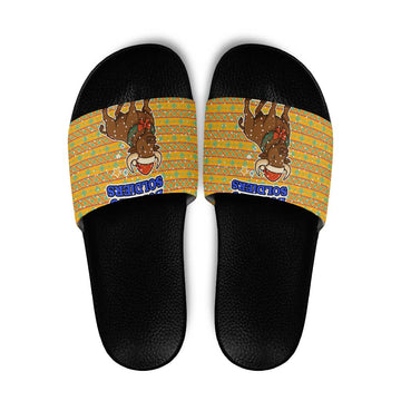Buffalo Soldiers Christmas Slide Sandals with Yellow Cartoon Buffalo Santa Hat Design TS04
