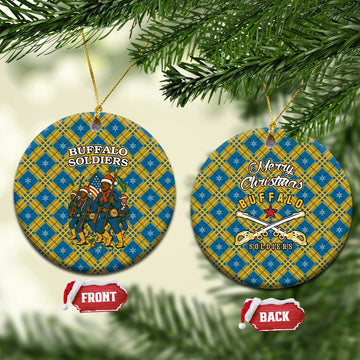 Buffalo Soldiers Christmas Ceramic Ornament with Blue Yellow Plaid Parade Illustration Design TS04