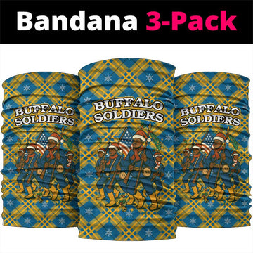 Buffalo Soldiers Christmas Neck Gaiter with Blue Yellow Plaid Parade Illustration Design TS04