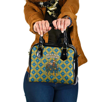 Buffalo Soldiers Christmas Shoulder Handbag with Blue Yellow Plaid Parade Illustration Design TS04