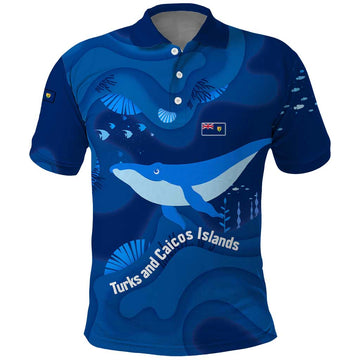 Turks and Caicos Islands Polo Shirt with Blue Ocean Whale and Coral Reef Design TS04