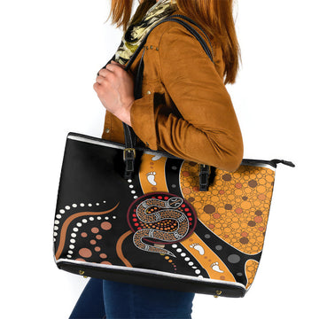 Aboriginal Snake Pattern Dot Art Leather Tote Bag TS04