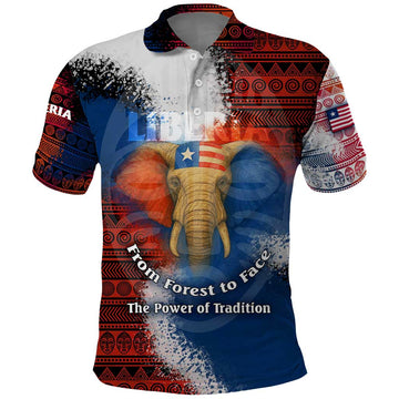 Liberia Elephant Power of Tradition Polo Shirt with Tribal Red Blue Splash Pattern TS04