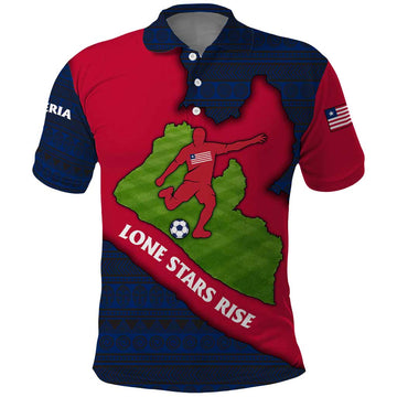 Liberia Lone Stars Rise Football Polo Shirt with Map Graphic and National Flag Design TS04