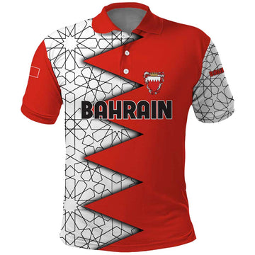 Bahrain Shield Design Polo Shirt with Arabesque Tile Motif in Red TS04