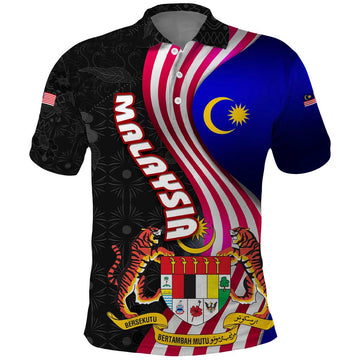 Malaysia Coat of Arms Polo Shirt with National Flag and Black Batik Pattern TS04