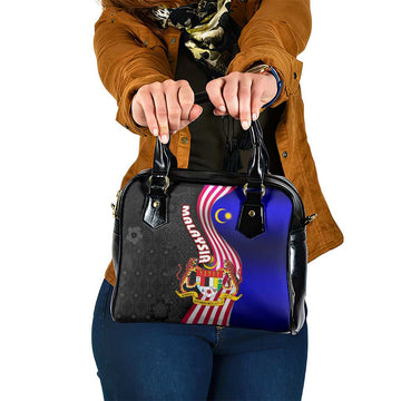 Malaysia Coat of Arms Shoulder Handbag with National Flag and Black Batik Pattern TS04