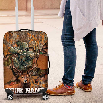 Custom Deer Hunting Luggage Cover Big Game Camo Forest Design and Skeleton Archer TS04