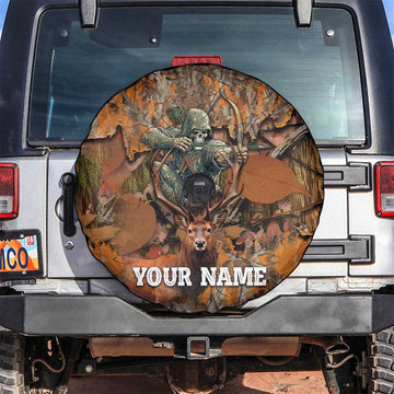 Custom Deer Hunting Spare Tire Cover Big Game Camo Forest Design and Skeleton Archer TS04